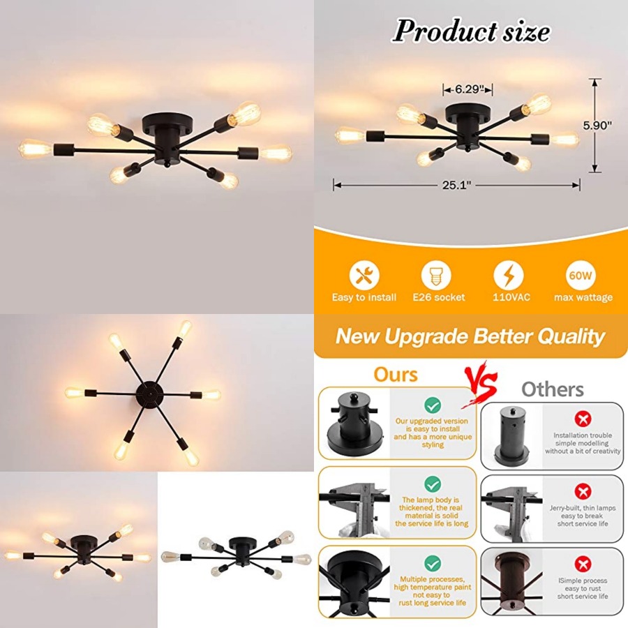 Farming A - 6 Lights Sputnik Semi Flush Mount