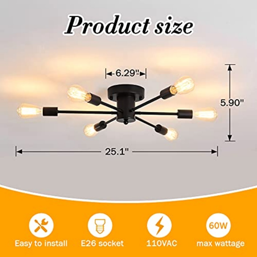 6 Lights Sputnik Semi Flush Mo - Farming A recension och pris